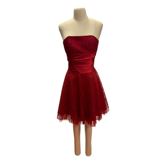 Masquerade Red Strapless Lace Dress Size 3/4 Short Prom Homecoming Dress Formal - Picture 1 of 8